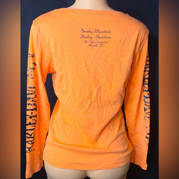 Harley-Davidson Orange Long Sleeve Henley with Skull Graphic - Picture 5 of 5